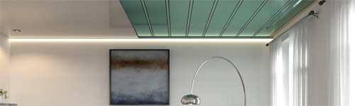 Montage der Infrarotheizfolie unter Spanndecke.